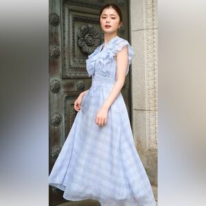 Jill Stuart Elegant Blue Ruffle Dress
